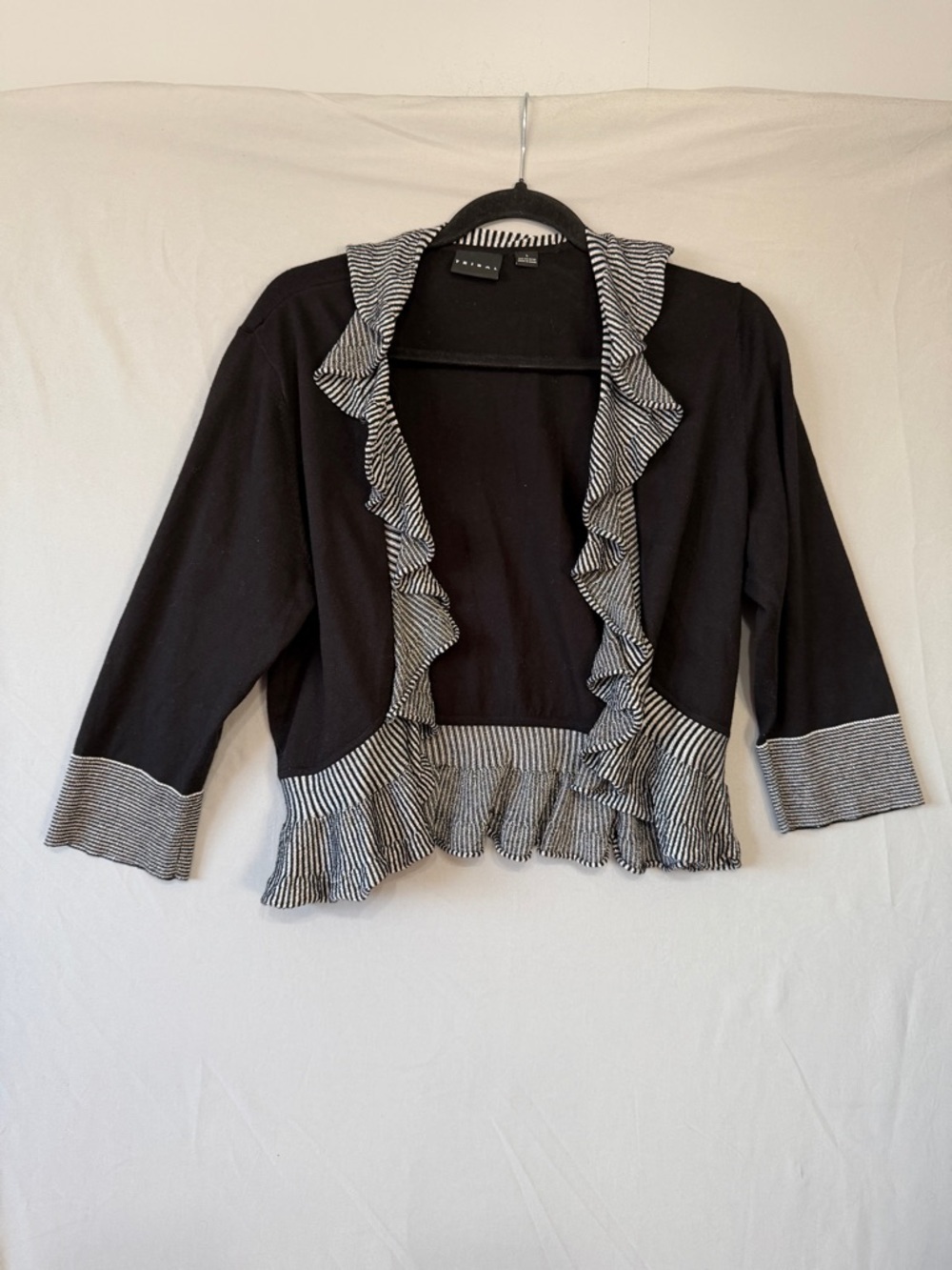 Tribal Women Whimsigoth Ruffled Metallic Cardigan Sweater L Black Fairy Grunge